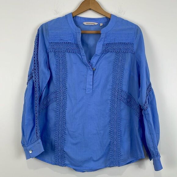 Soft Surroundings Blouse Size Small Cornflower Blue Layered Peasant Top - Picture 1 of 11